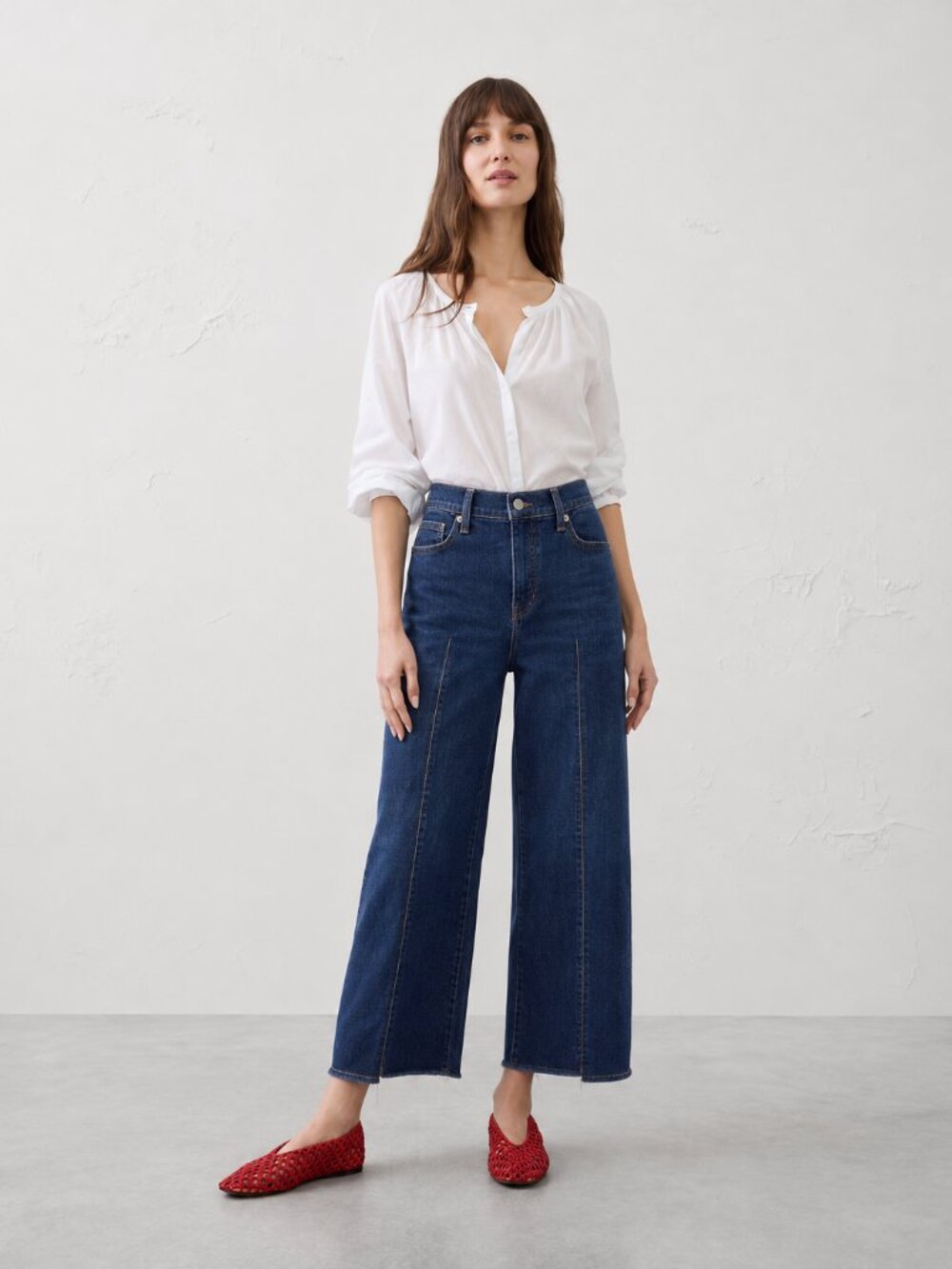 Banana Republic Wide Leg High Rise Cropped Jeans 27/4 Dark Wash Raw Hem